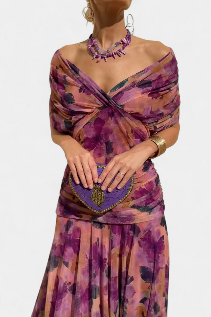 Elowen | Long floral dress with V-neck