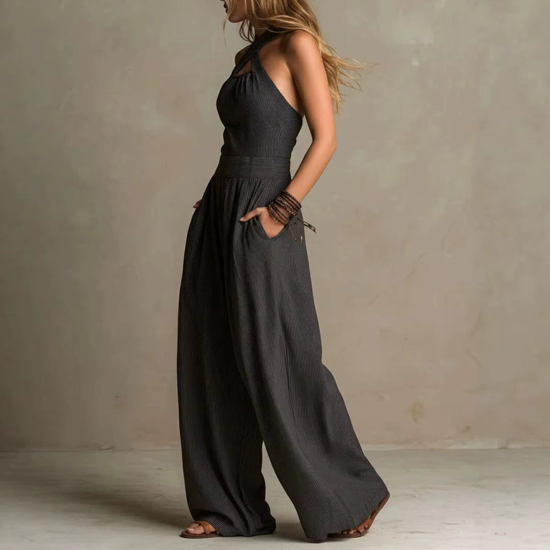 Ariana Halter Jumpsuit color options Black Blue Beige