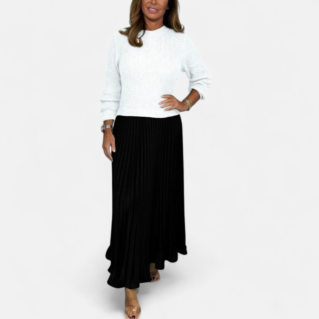 CLAUDIA - MAXI DRESS WITH SWEATER AND PLEATED SKIRT