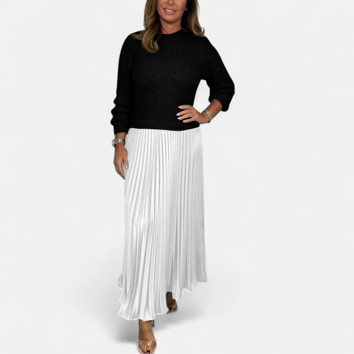 CLAUDIA - MAXI DRESS WITH SWEATER AND PLEATED SKIRT