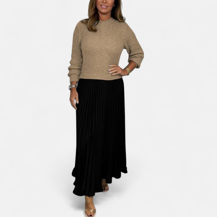 CLAUDIA - MAXI DRESS WITH SWEATER AND PLEATED SKIRT