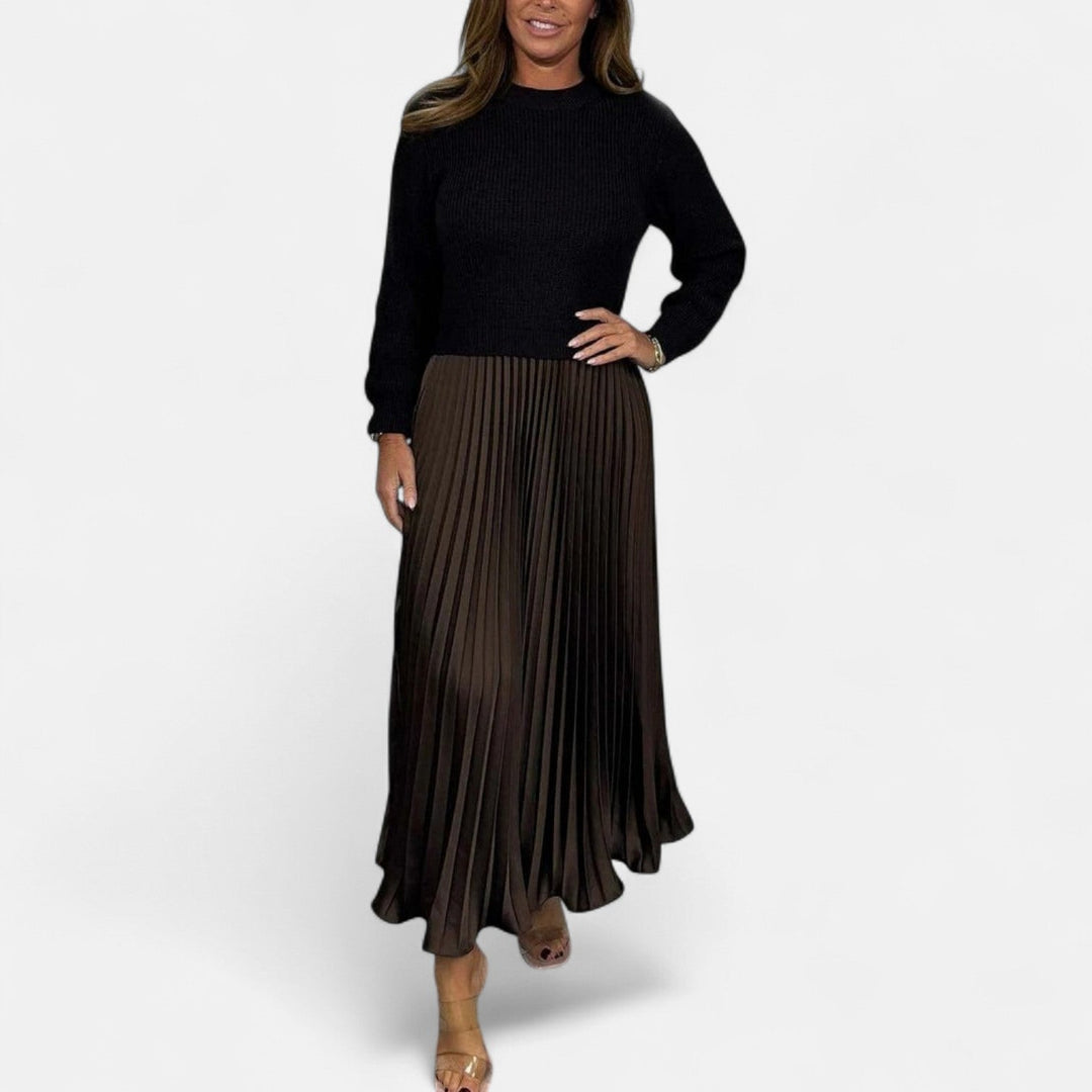 CLAUDIA - MAXI DRESS WITH SWEATER AND PLEATED SKIRT