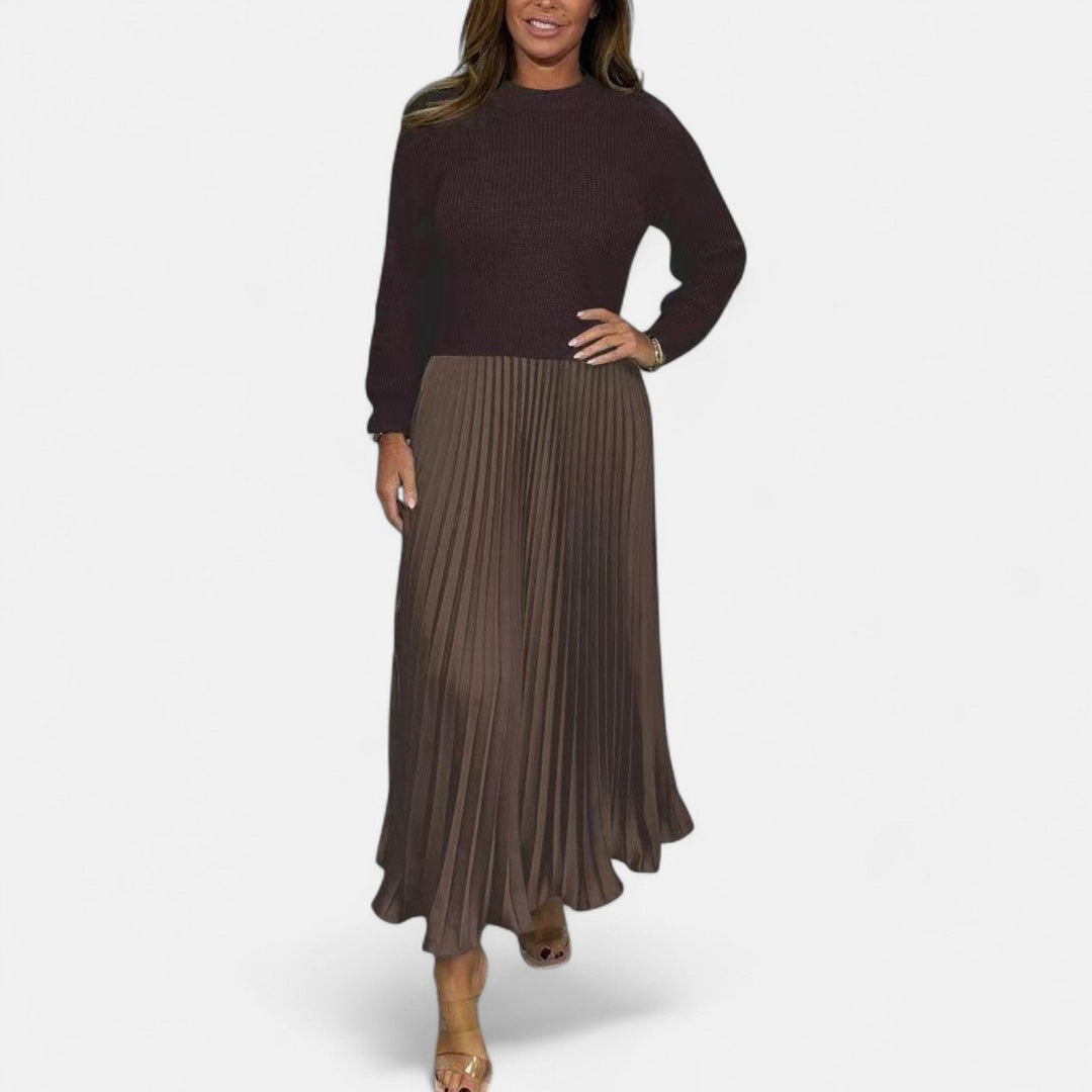 CLAUDIA - MAXI DRESS WITH SWEATER AND PLEATED SKIRT