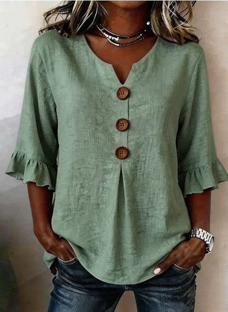 Sophia | Linen-Cotton Ruffle Blouse