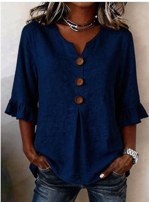 Sophia | Linen-Cotton Ruffle Blouse