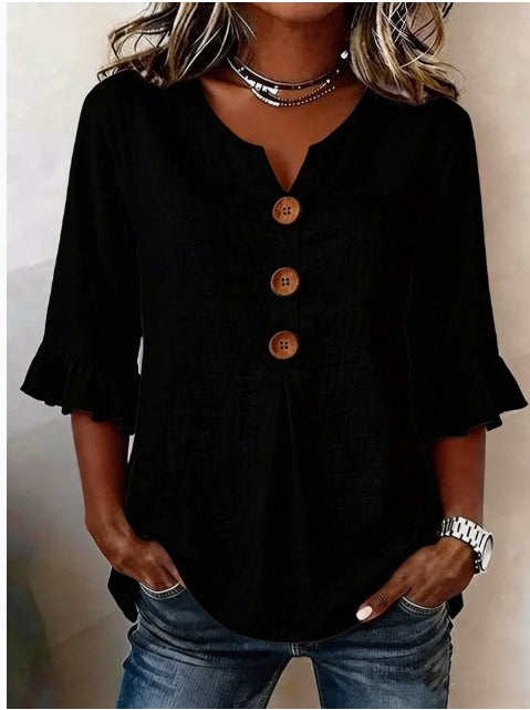 Sophia | Linen-Cotton Ruffle Blouse