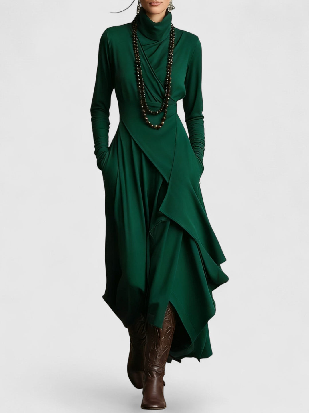 Purple High neck Asymmetrical Pleated Maxi Dress