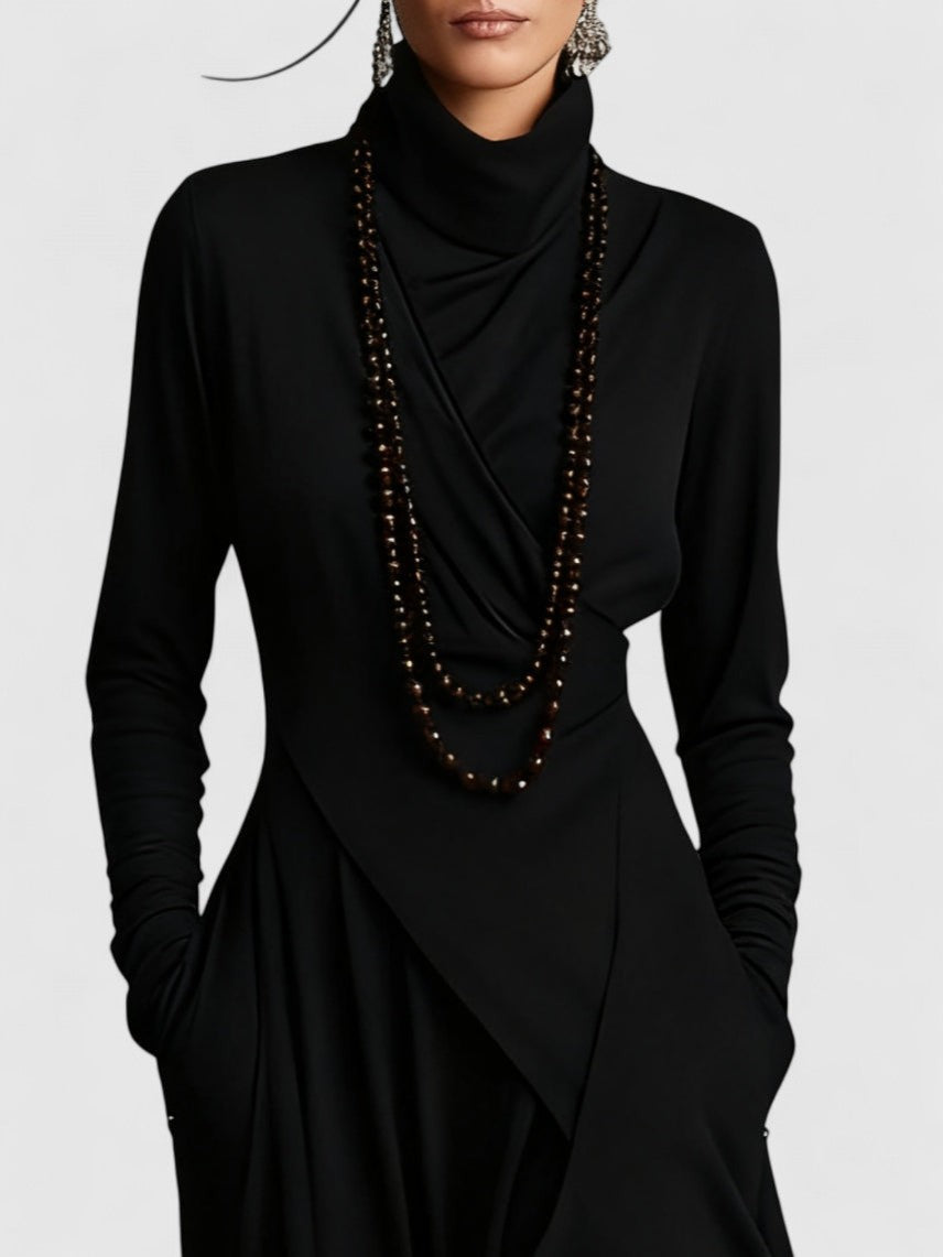 Purple High neck Asymmetrical Pleated Maxi Dress