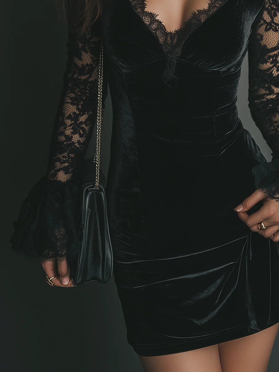Luna | Velvet & Lace Mini Dress