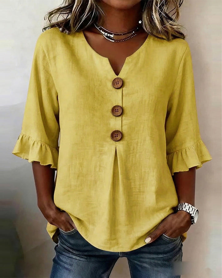 Sophia | Linen-Cotton Ruffle Blouse