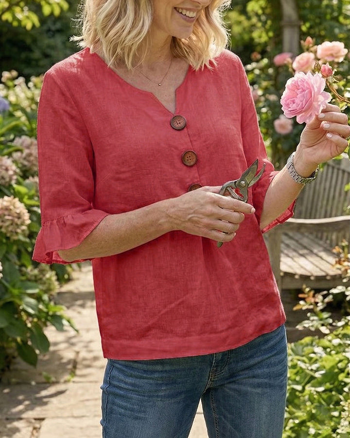 Sophia | Linen-Cotton Ruffle Blouse