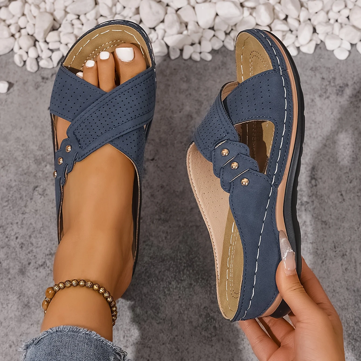 Daniela Orthopedic Comfort Sandal navy blue color front view