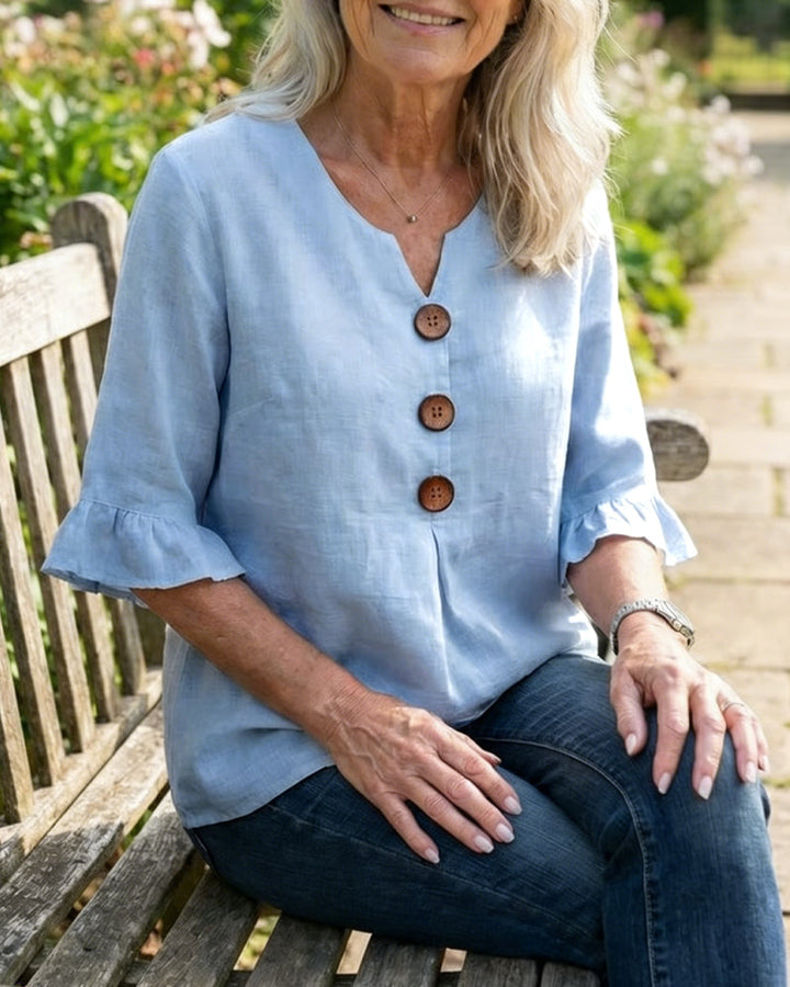 Sophia | Linen-Cotton Ruffle Blouse