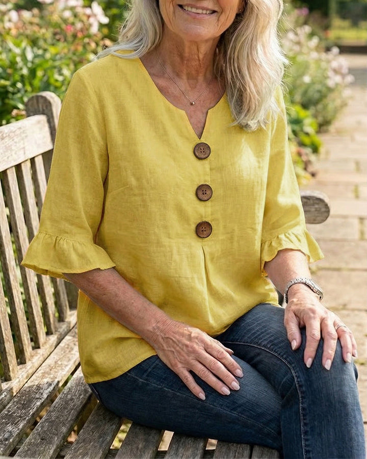 Sophia | Linen-Cotton Ruffle Blouse
