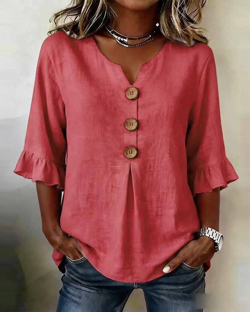 Sophia | Linen-Cotton Ruffle Blouse
