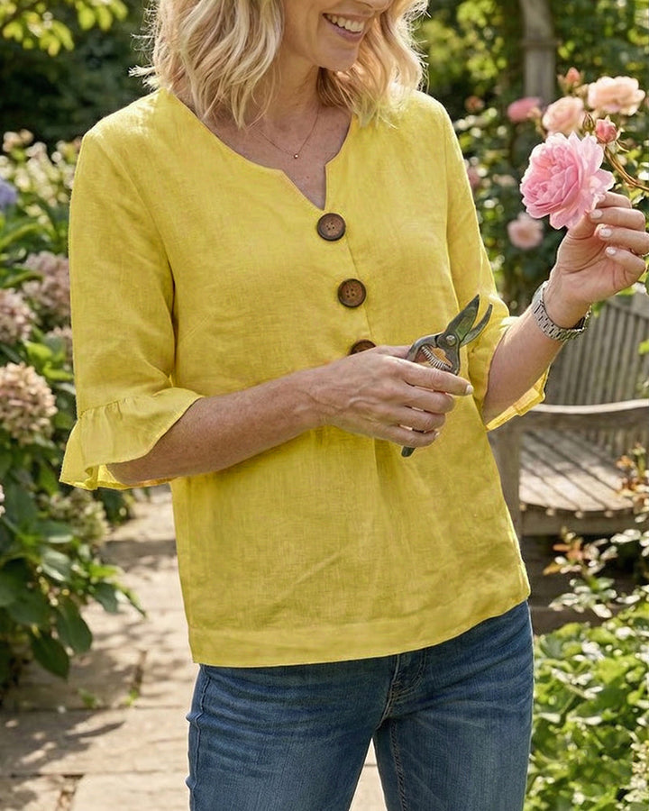 Sophia | Linen-Cotton Ruffle Blouse