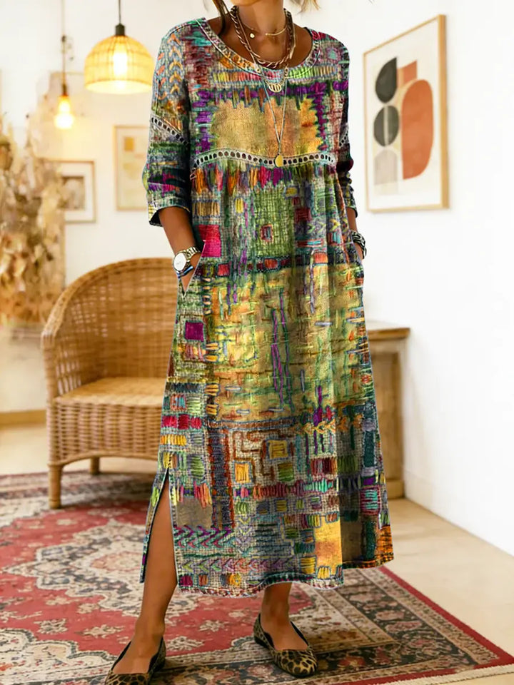 Manuela ethnic patchwork dress back view