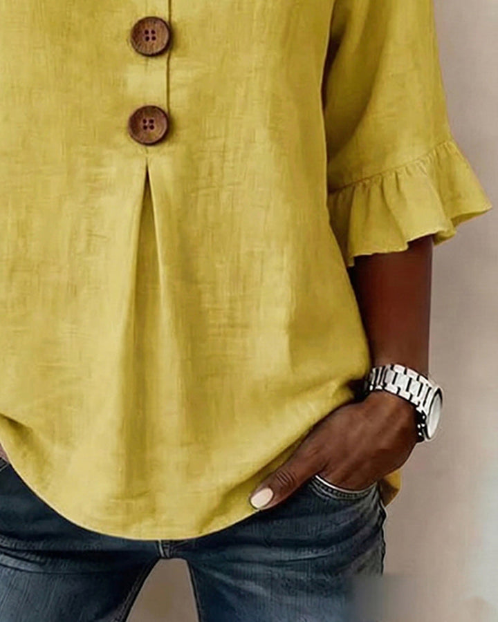 Sophia | Linen-Cotton Ruffle Blouse