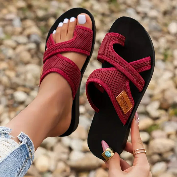 Brooke sandal red color bunion correction detail