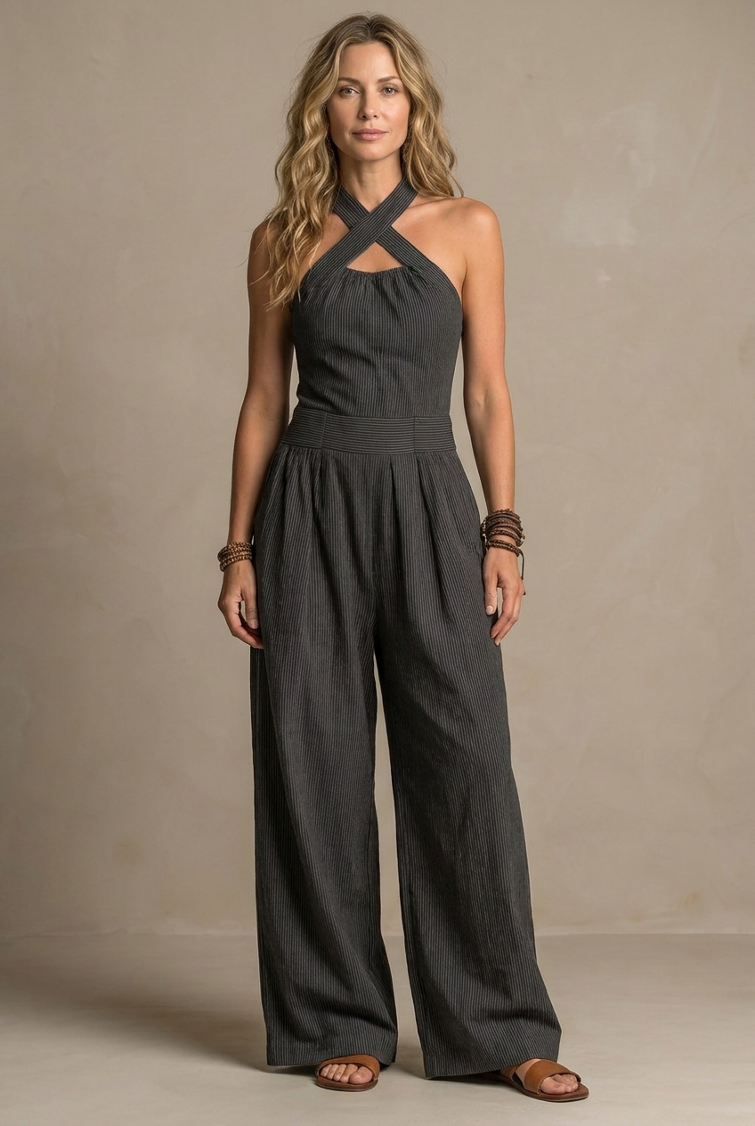 Ariana Elegant Crossover Jumpsuit front view