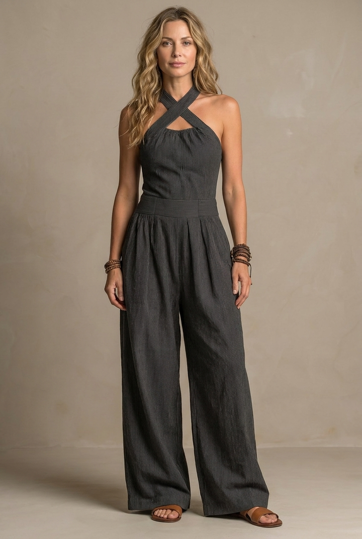 Ariana Elegant Crossover Jumpsuit front view
