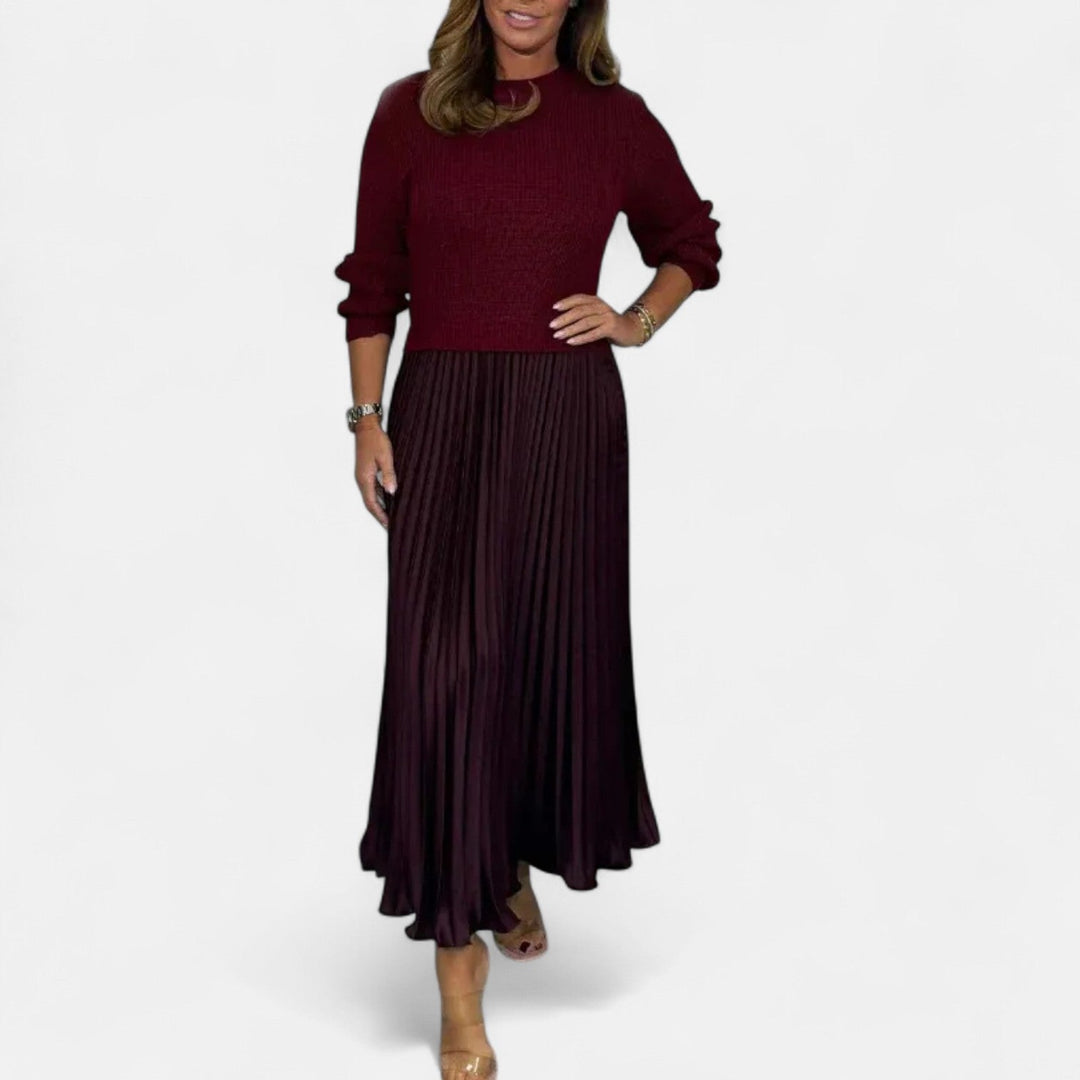 CLAUDIA - MAXI DRESS WITH SWEATER AND PLEATED SKIRT