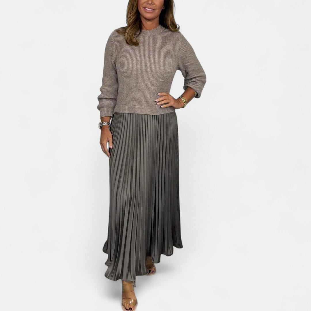 CLAUDIA - MAXI DRESS WITH SWEATER AND PLEATED SKIRT