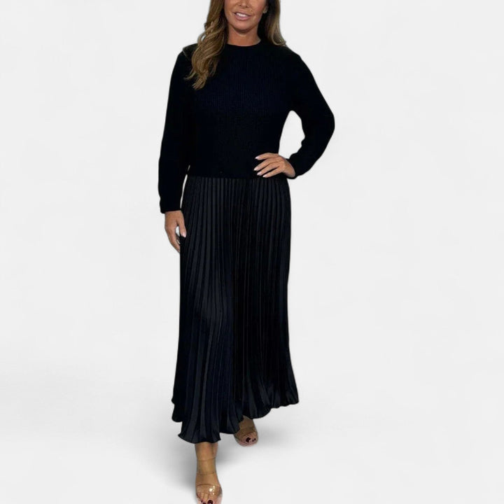CLAUDIA - MAXI DRESS WITH SWEATER AND PLEATED SKIRT