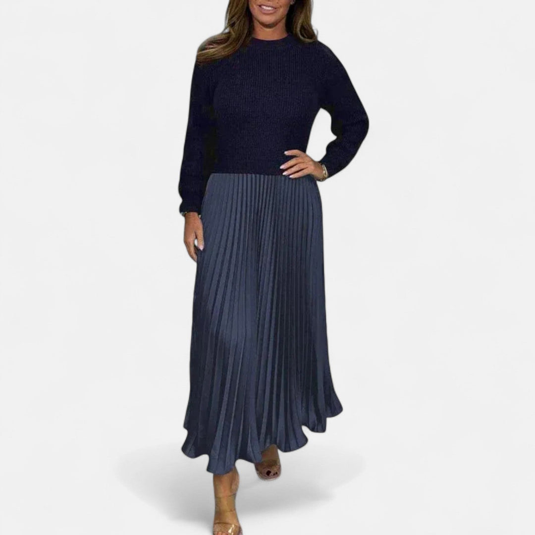 CLAUDIA - MAXI DRESS WITH SWEATER AND PLEATED SKIRT