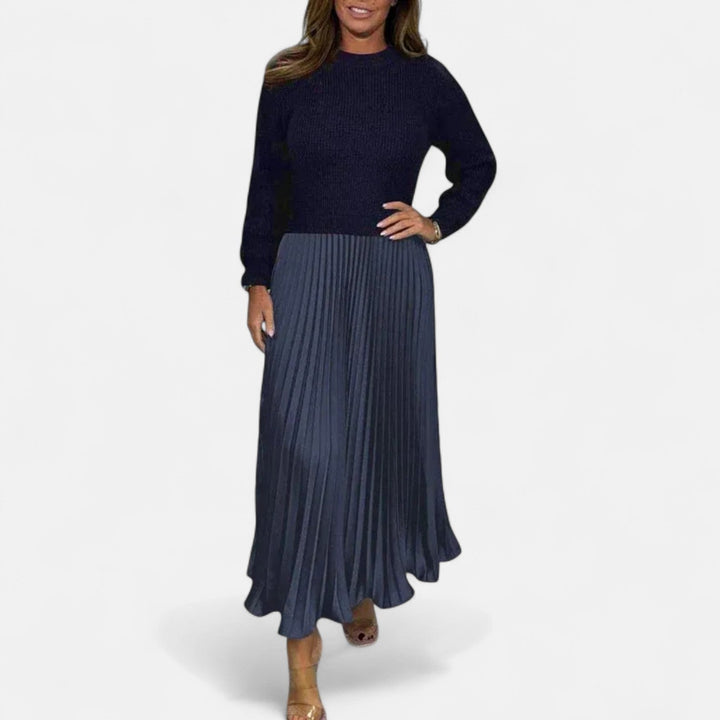 CLAUDIA - MAXI DRESS WITH SWEATER AND PLEATED SKIRT