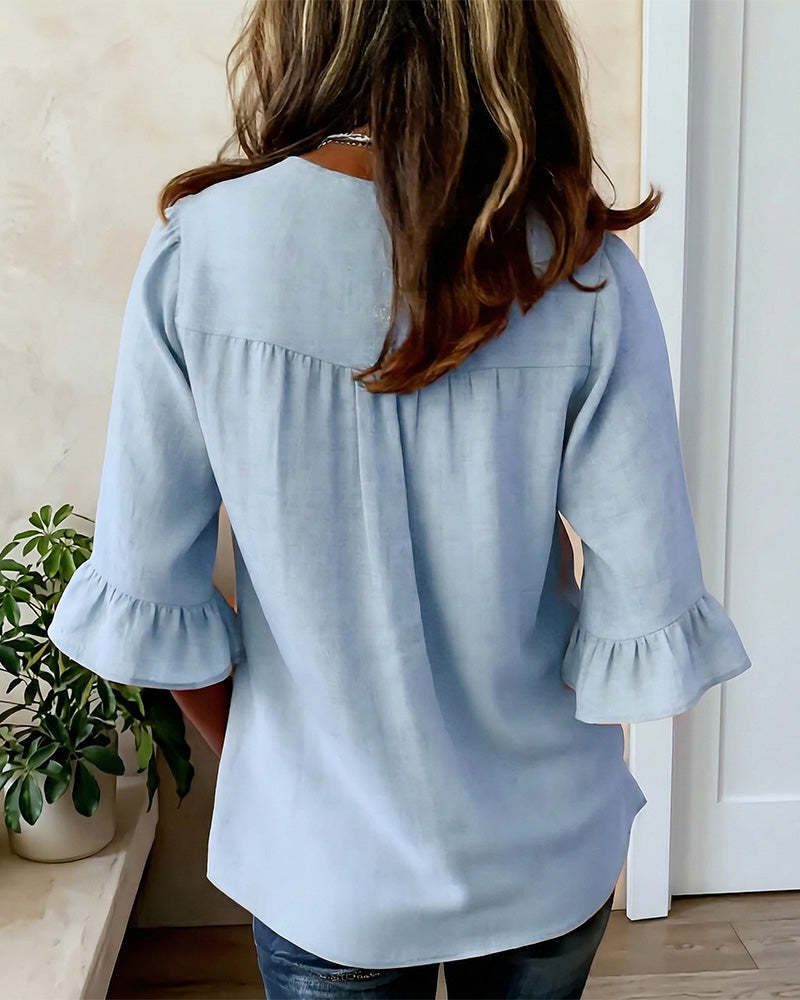 Sophia | Linen-Cotton Ruffle Blouse